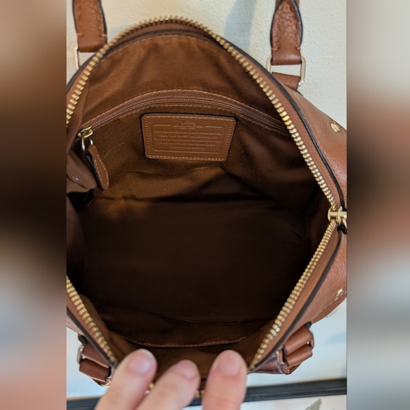 Coach Brown And Cream Mini Bennett Shearling Satchel Bag - Picture 12 of 14